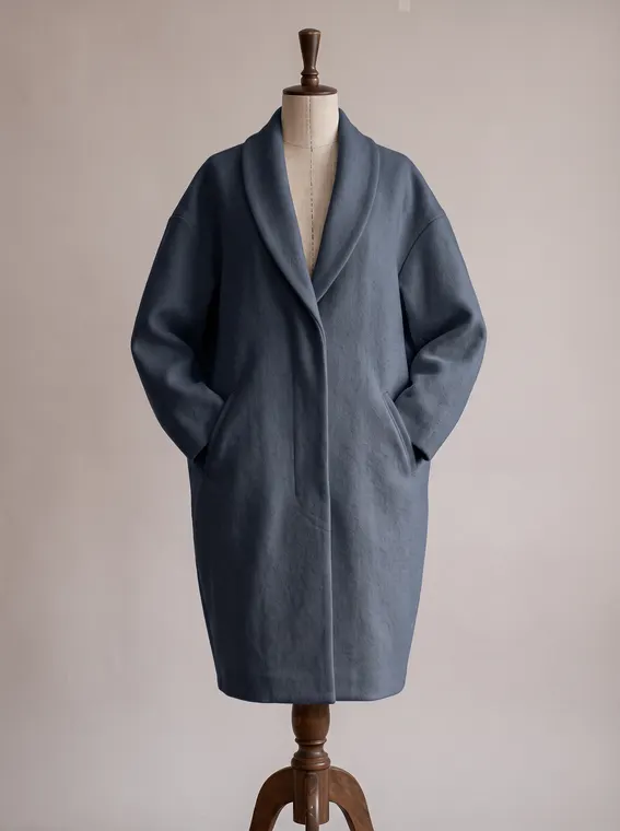 Recoloration IA : le manteau cocon en bleu ardoise