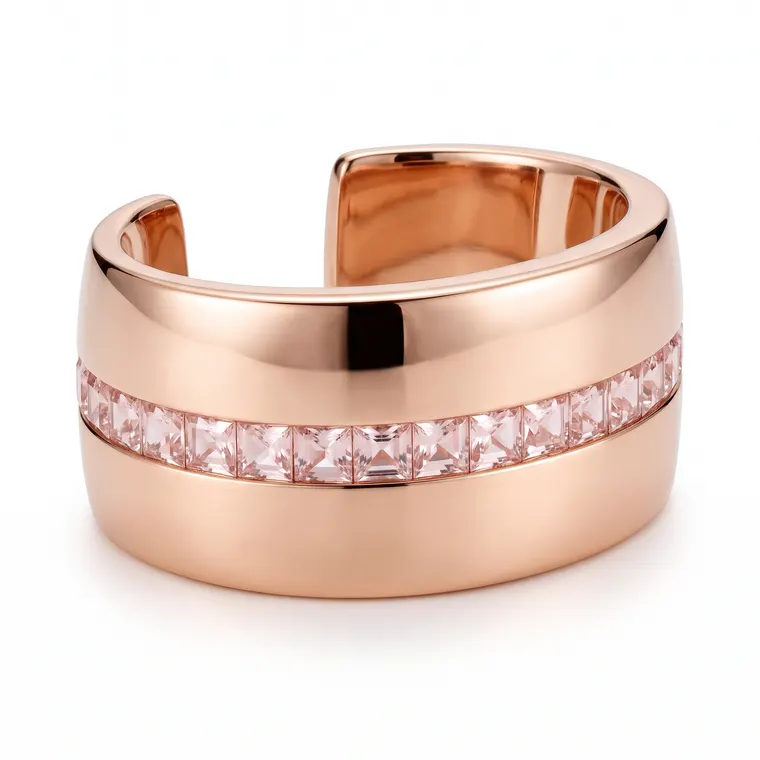 Bracelet manchette en or rose serti d'une rangée de morganites taille carrée